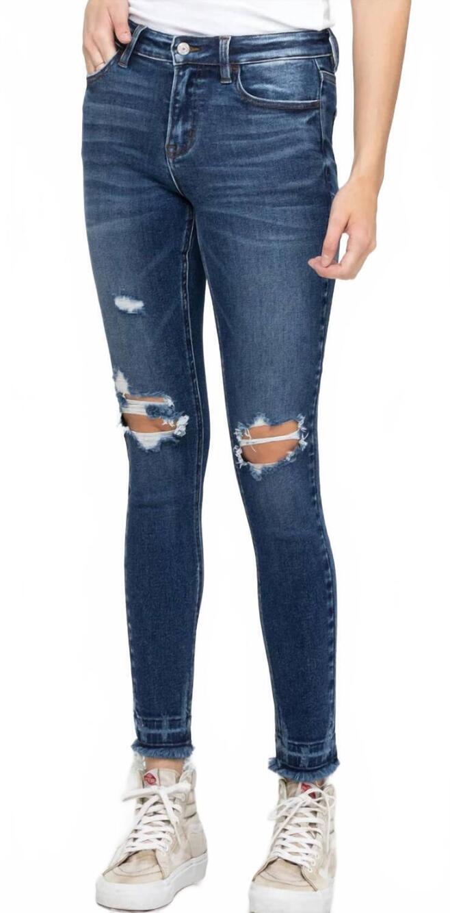 NEW VERVET BY FLYING MONKEY distressed mid rise frayed hem jean in dark wash